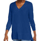 Suéter feminino Maison Jules com decote em V, azul, tamanho grande