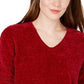 Suéter feminino Maison Jules com decote em V, vinho, tamanho grande
