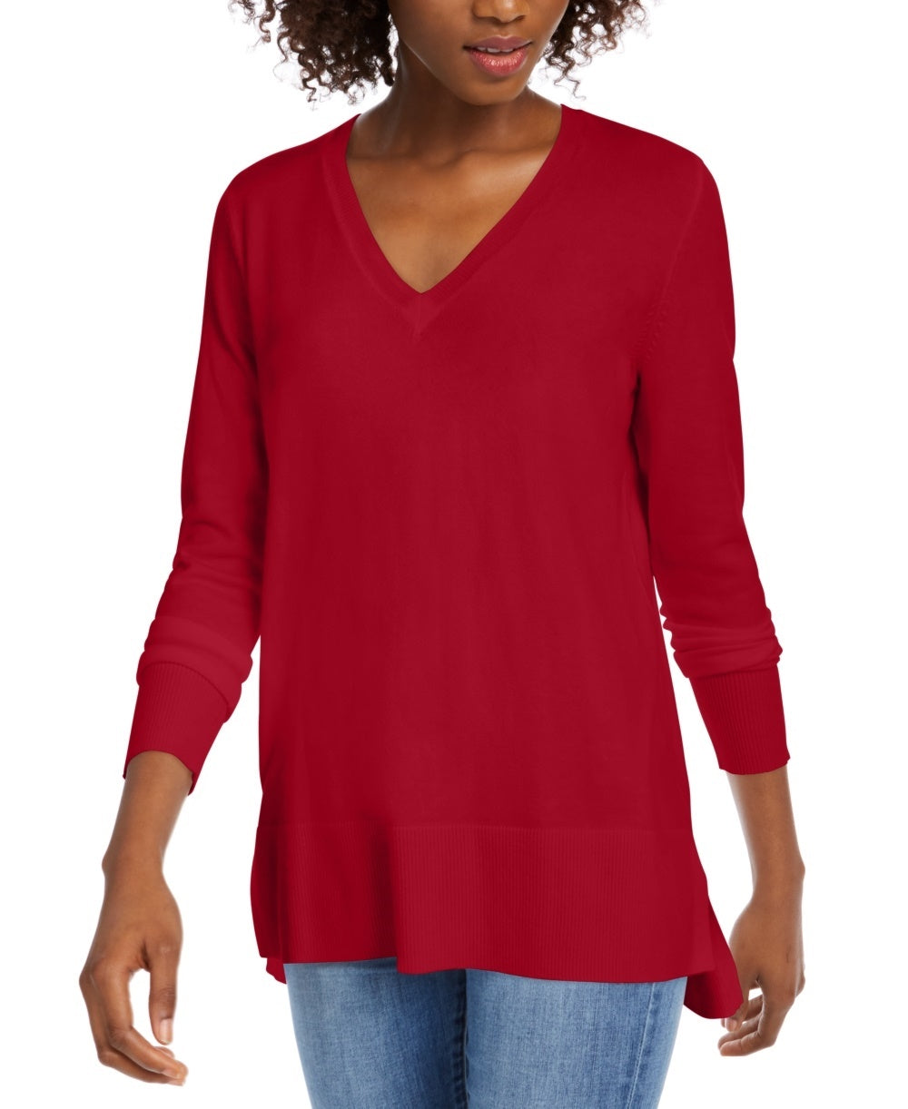 Suéter feminino Maison Jules com decote em V, vermelho, tamanho extra pequeno