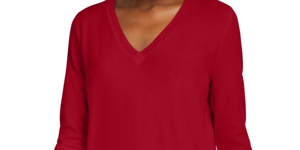Suéter feminino Maison Jules com decote em V, vermelho, tamanho extra pequeno
