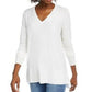 Suéter feminino Maison Jules com decote em V, branco, tamanho grande