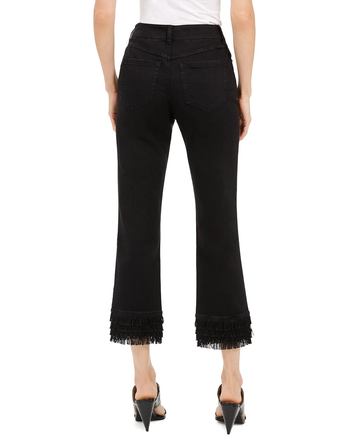 Calça jeans feminina com franjas e perna reta, tamanho 12, preta, da INC International Concepts