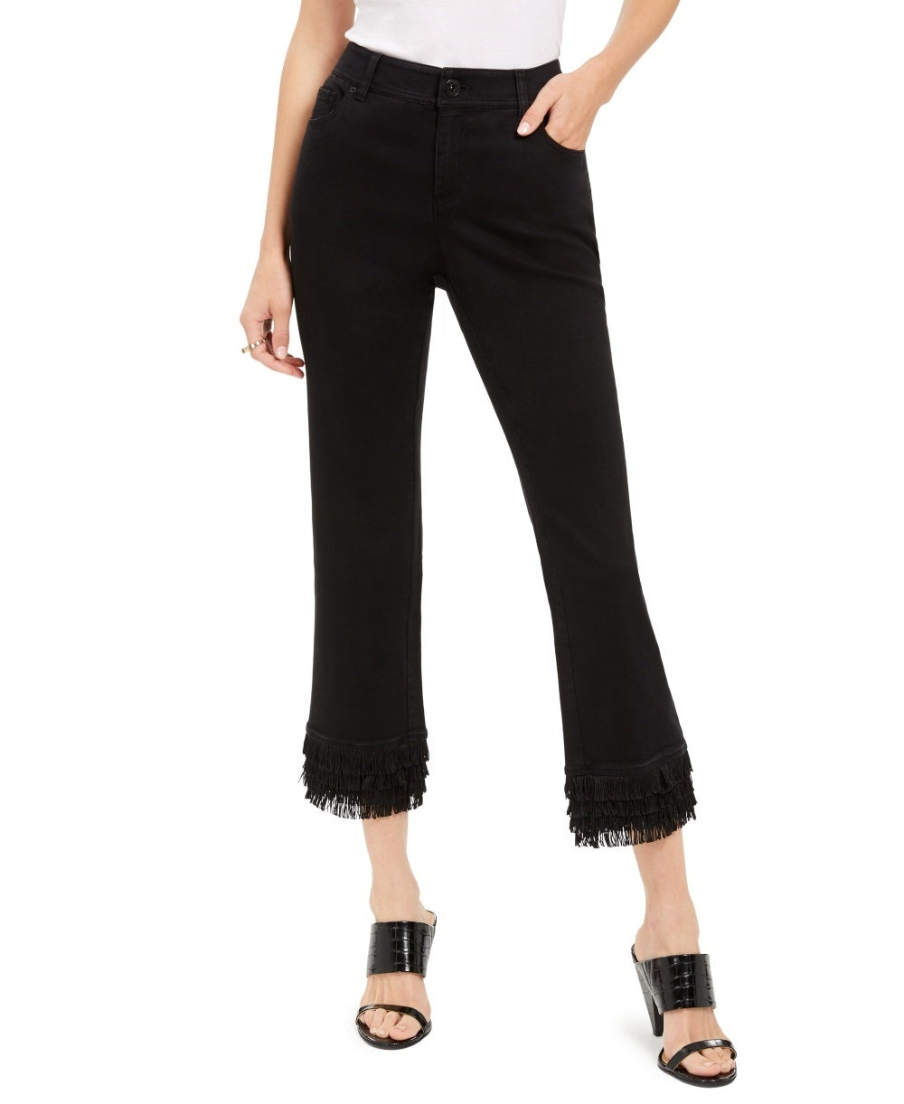Calça jeans feminina com franjas e perna reta, tamanho 6, preta, da INC International Concepts