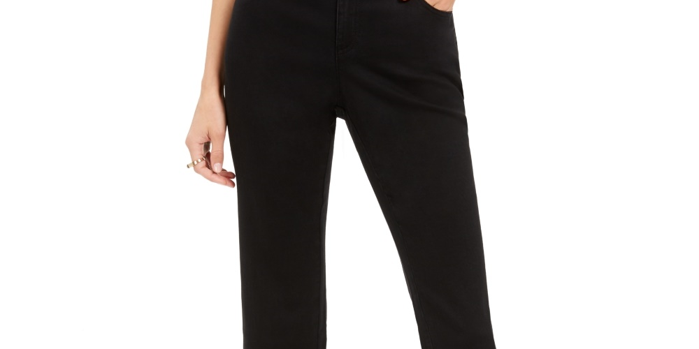 Calça jeans feminina com franjas e perna reta, tamanho 6, preta, da INC International Concepts
