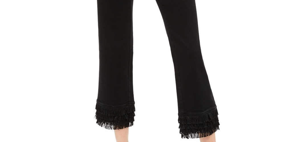 Calça jeans feminina com franjas e perna reta, tamanho 6, preta, da INC International Concepts
