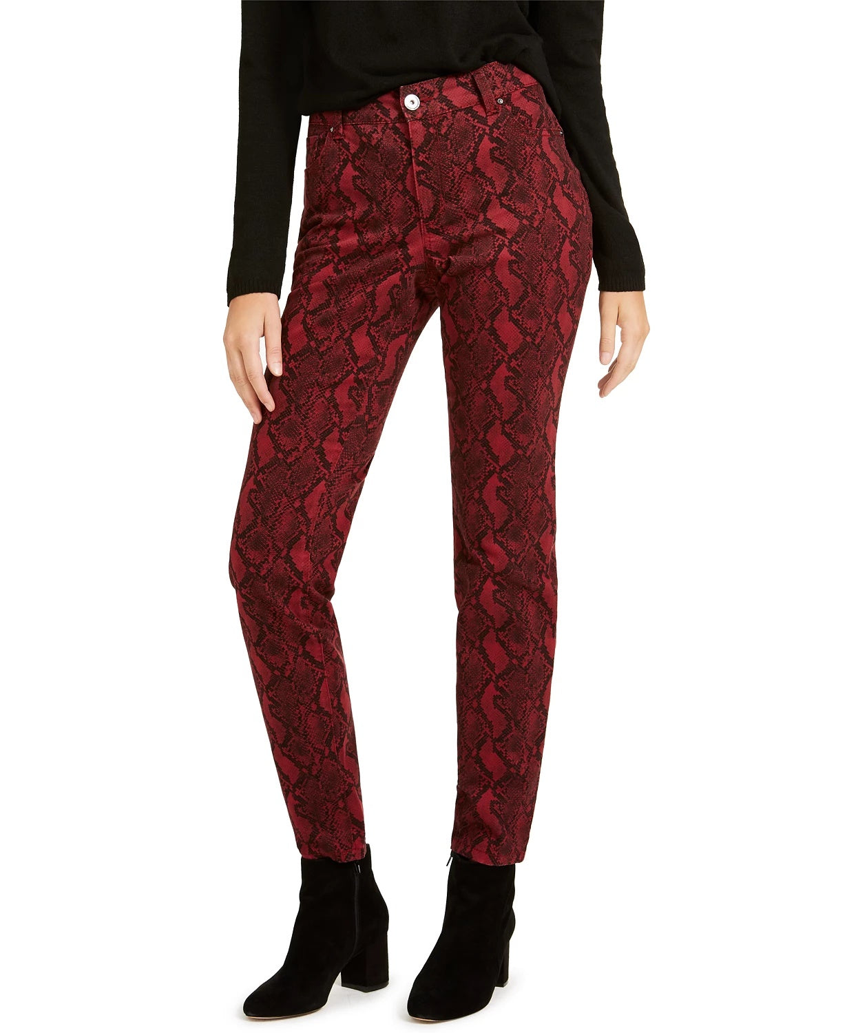 Calça jeans skinny curvilínea com estampa de cobra da INC International Concepts feminina, vermelha, tamanho 8