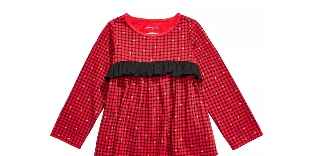 Camiseta infantil de algodão com manga comprida e babados First Impressions, tamanho 24 meses, vermelha