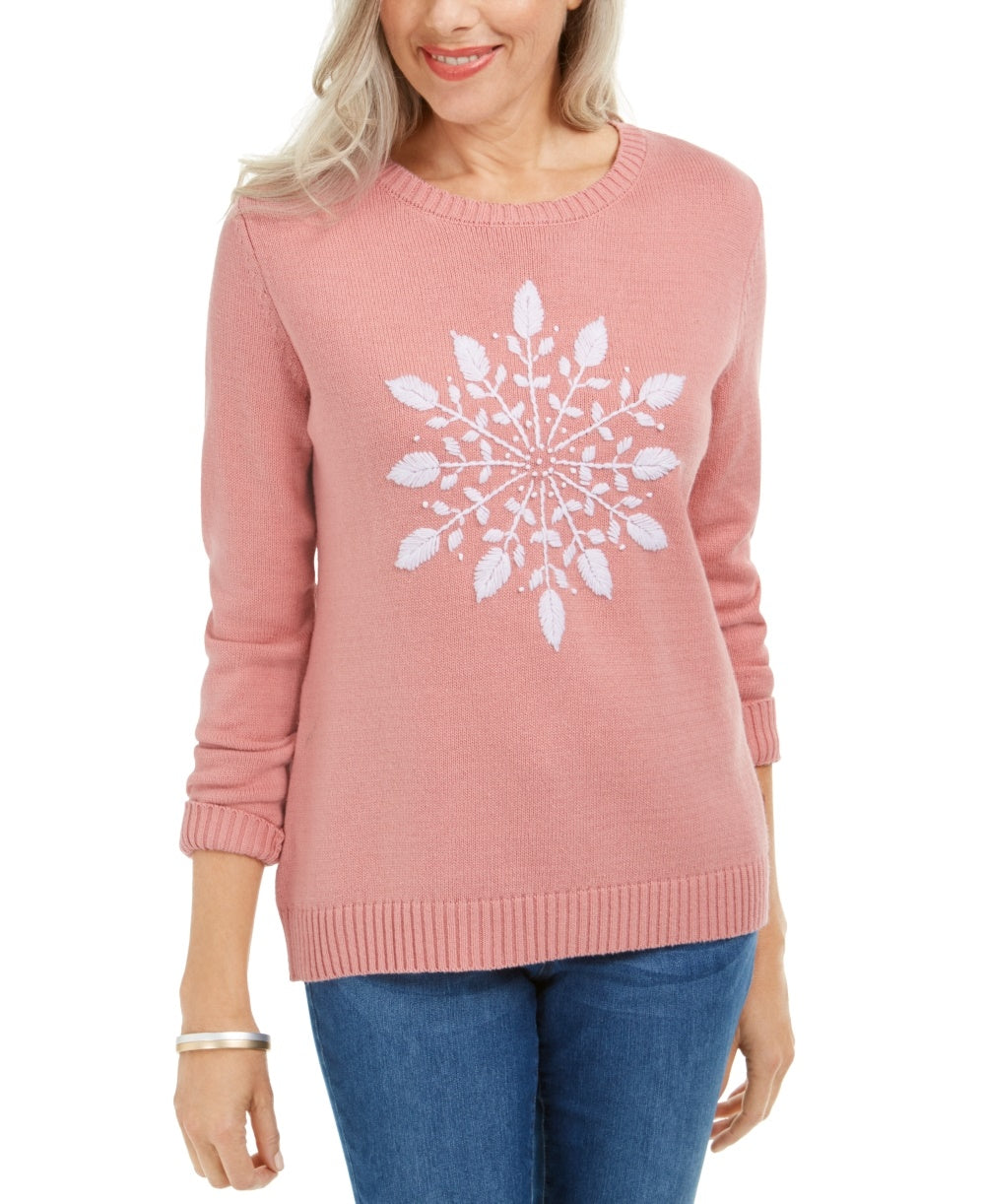 Karen Scott Suéter Feminino com Apliques de Flocos de Neve Rosa Tamanho XS