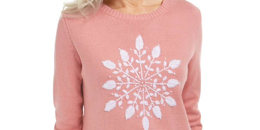 Karen Scott Suéter Feminino com Apliques de Flocos de Neve Rosa Tamanho XS