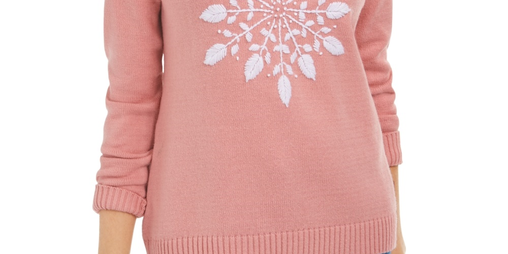 Karen Scott Suéter Feminino com Apliques de Flocos de Neve Rosa Tamanho XS