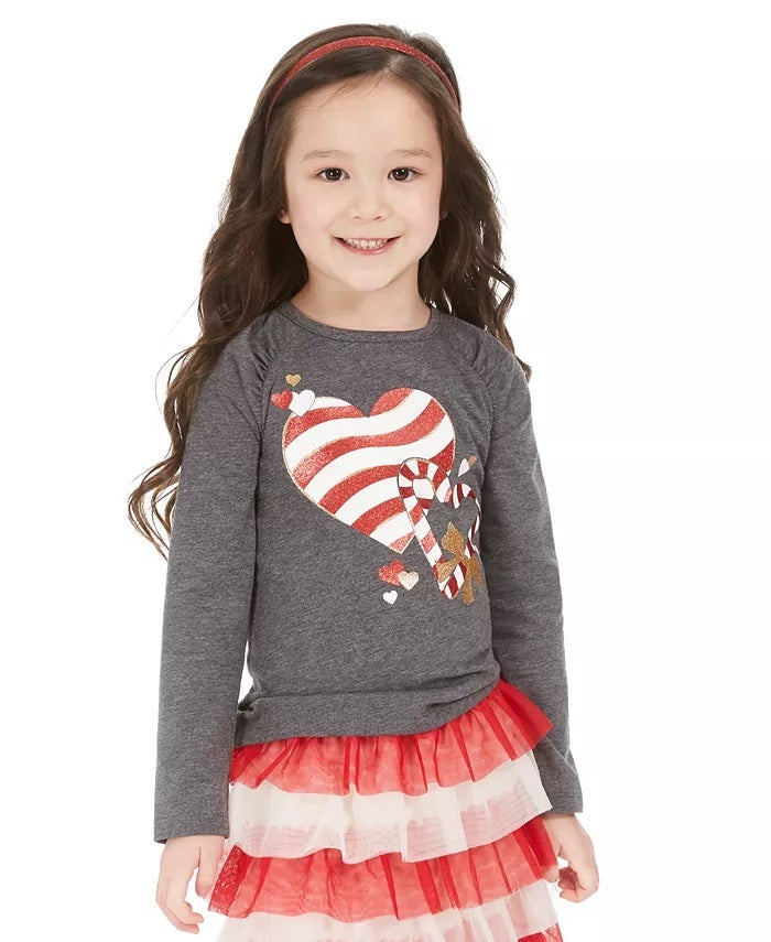Camiseta infantil feminina Epic Threads Candy Heart cinza escuro tamanho 2T