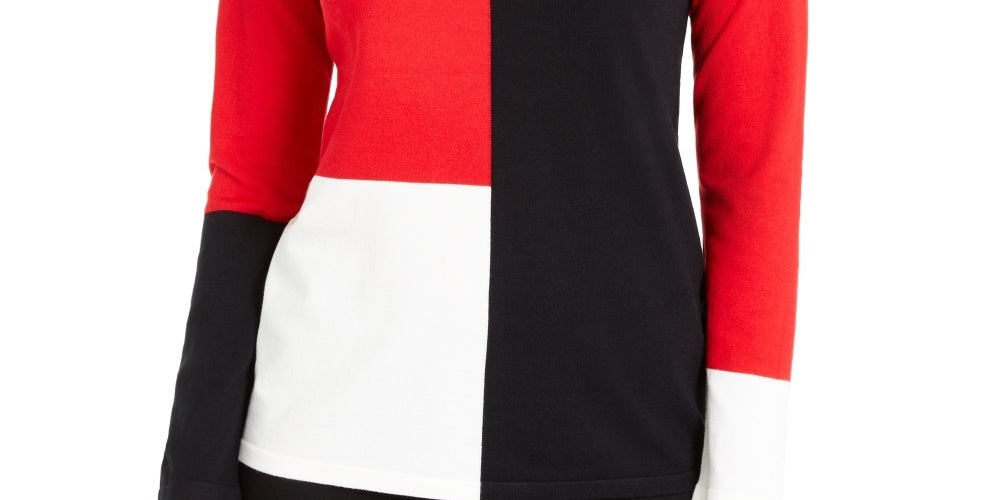 Top Alfani Feminino com Ombros Caídos e Bloqueado, Vermelho, Tamanho Pequeno P/M