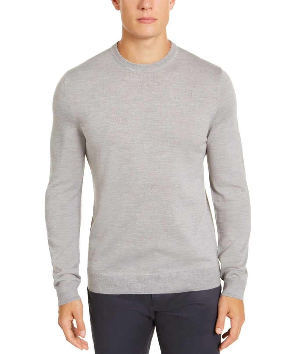 Suéter masculino Alfani, pequeno, gola redonda, lã, liso, cinza, tamanho pequeno