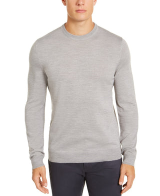 Suéter masculino Alfani, pequeno, gola redonda, lã, liso, cinza, tamanho pequeno