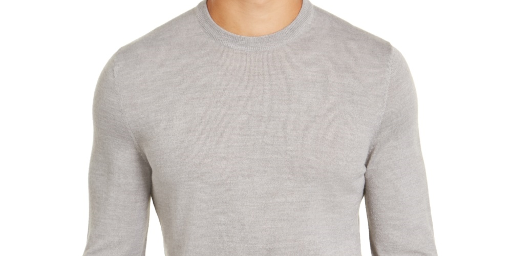 Suéter masculino Alfani, pequeno, gola redonda, lã, liso, cinza, tamanho pequeno