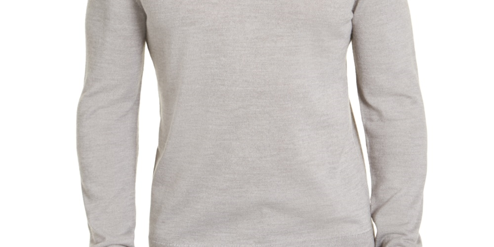 Suéter masculino Alfani, pequeno, gola redonda, lã, liso, cinza, tamanho pequeno