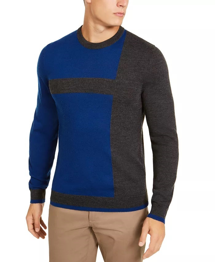 Suéter Alfani Masculino Merino Blend Blocked Crewneck Cinza Tamanho XX-G