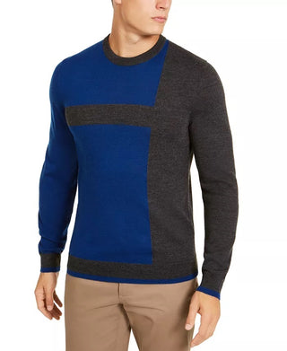 Alfani Men's Merino Blend Blocked Crewneck Sweater Grey Size XX-Large