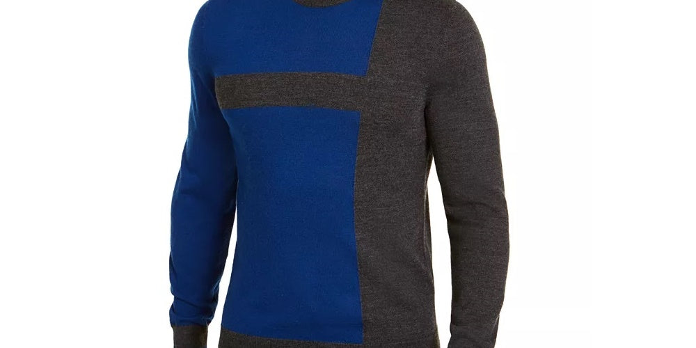 Suéter Alfani Masculino Merino Blend Blocked Crewneck Cinza Tamanho XX-G