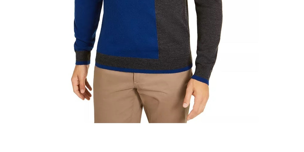 Suéter Alfani Masculino Merino Blend Blocked Crewneck Cinza Tamanho XX-G