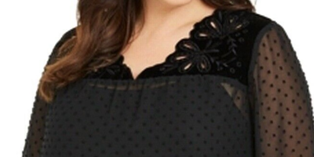 Top de veludo com jugo de bolinhas suíças feminino Style &amp; Co Plus, preto, tamanho 0X