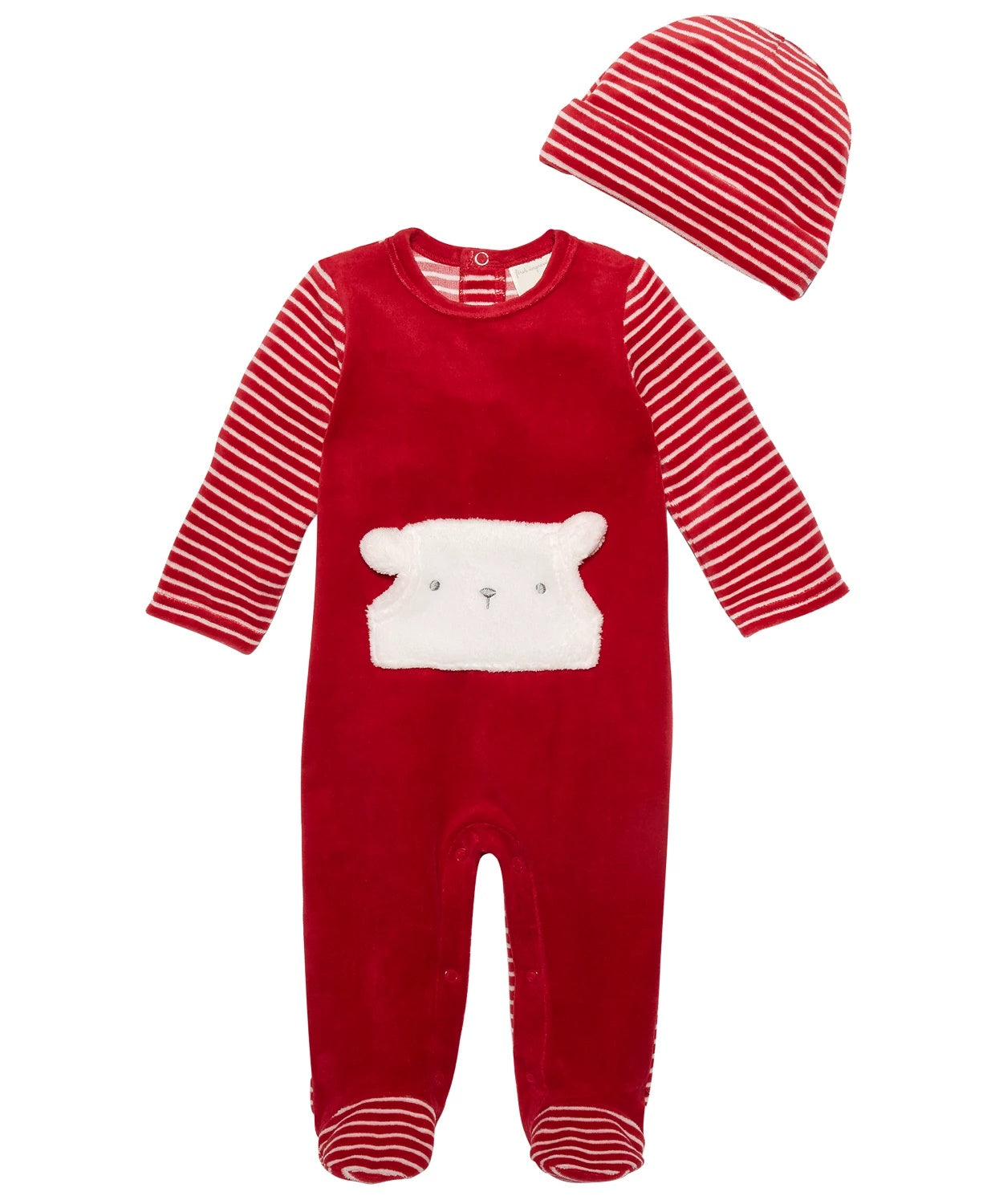 Conjunto de macacão listrado com chapéu e pés First Impressions Baby Boys, 2 peças, vermelho, tamanho 6 a 9 meses
