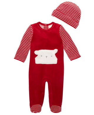 Conjunto de macacão listrado com chapéu e pés First Impressions Baby Boys, 2 peças, vermelho, tamanho 6 a 9 meses