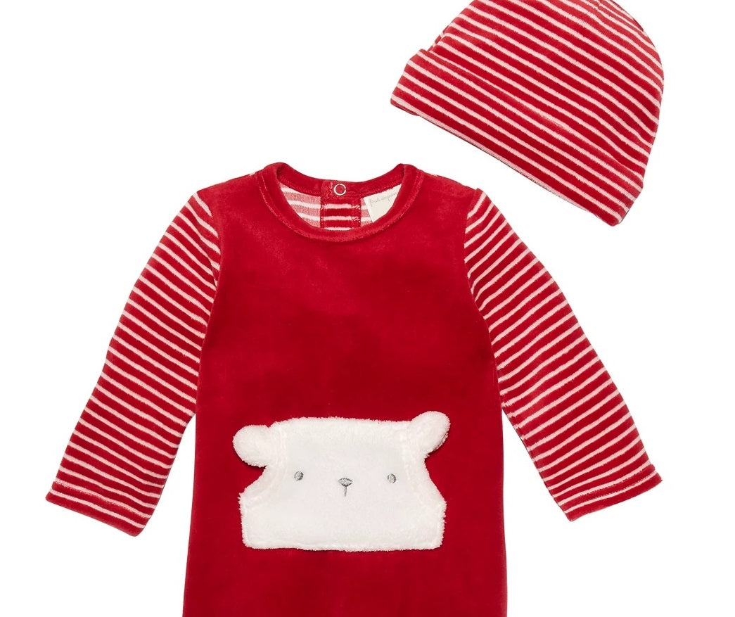 Conjunto de macacão listrado com chapéu e pés First Impressions Baby Boys, 2 peças, vermelho, tamanho 6 a 9 meses