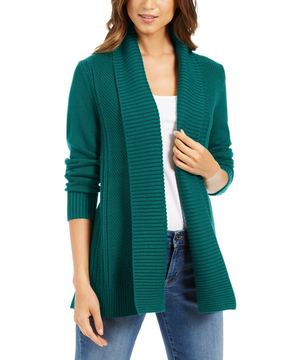 Cardigan feminino Charter Club com gola xale e frente aberta, verde escuro, tamanho extra grande