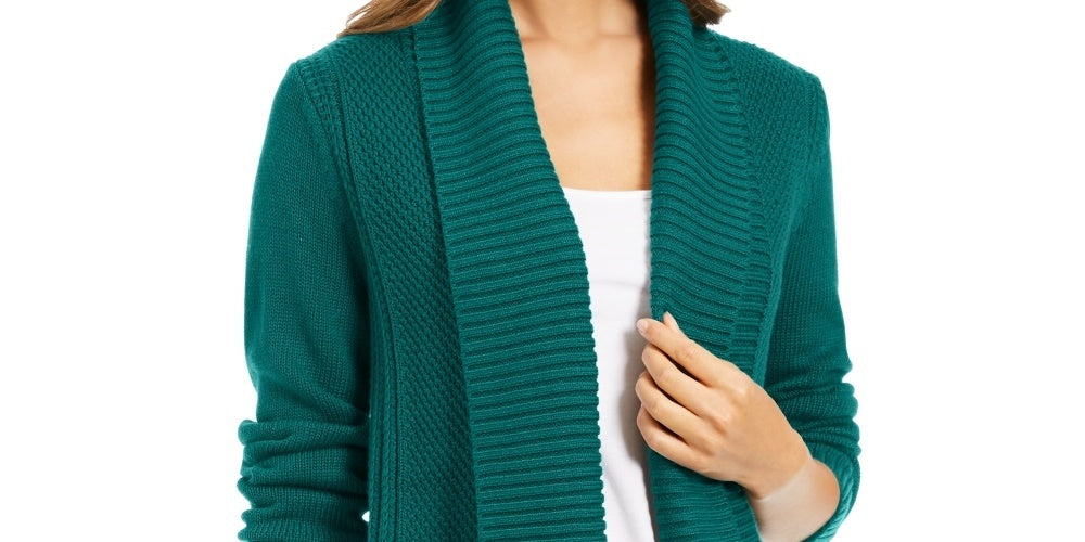 Cardigan feminino Charter Club com gola xale e frente aberta, verde escuro, tamanho extra grande