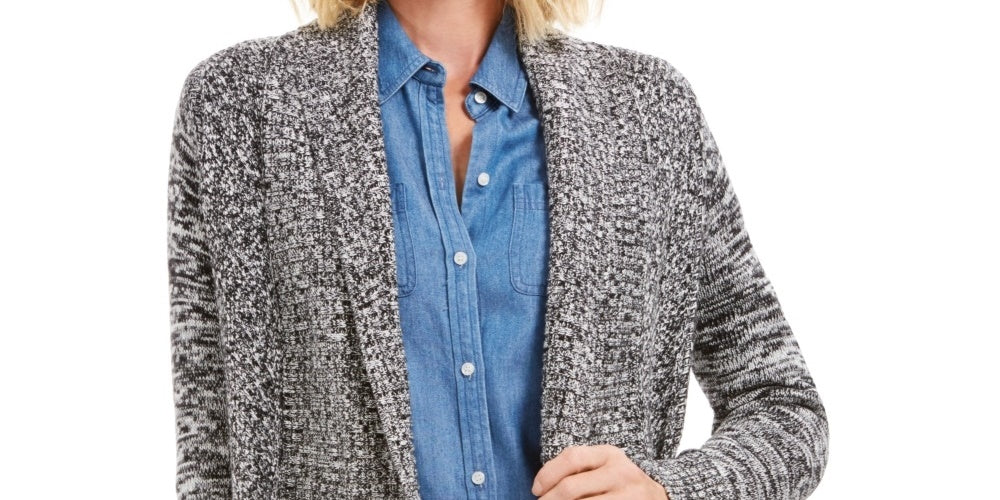 Cardigan feminino com gola xale mesclada Charter Club, preto, tamanho XX-G
