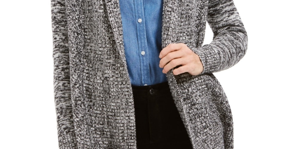 Cardigan feminino com gola xale mesclada Charter Club, preto, tamanho XX-G