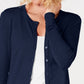 Cardigan feminino com gola redonda Charter Club, azul, tamanho pequeno e pequeno