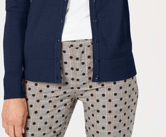 Cardigan feminino com gola redonda Charter Club, azul, tamanho pequeno e pequeno