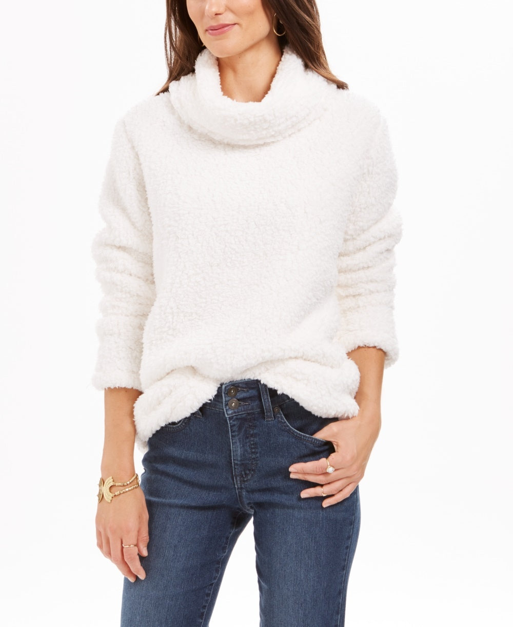 Suéter feminino estilo &amp; co sherpa com gola alta, branco, tamanho GG