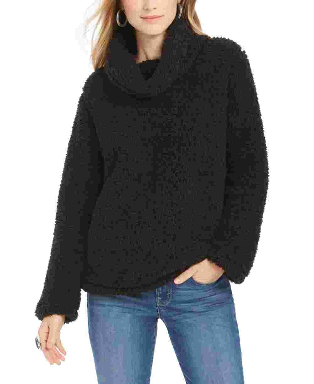 Blusa feminina de manga comprida e gola alta estilo &amp; co, preta, tamanho pequeno grande