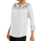 Blusa bordada com jugo de veludo feminino Style &amp; Co - cinza, tamanho pequeno médio