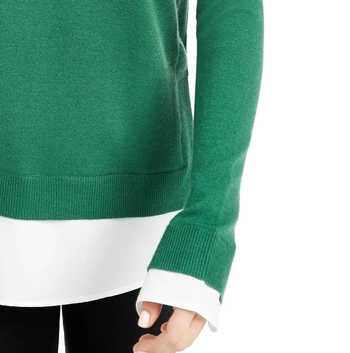 Suéter feminino Maison Jules com gola recortada e aparência em camadas, verde, tamanho médio