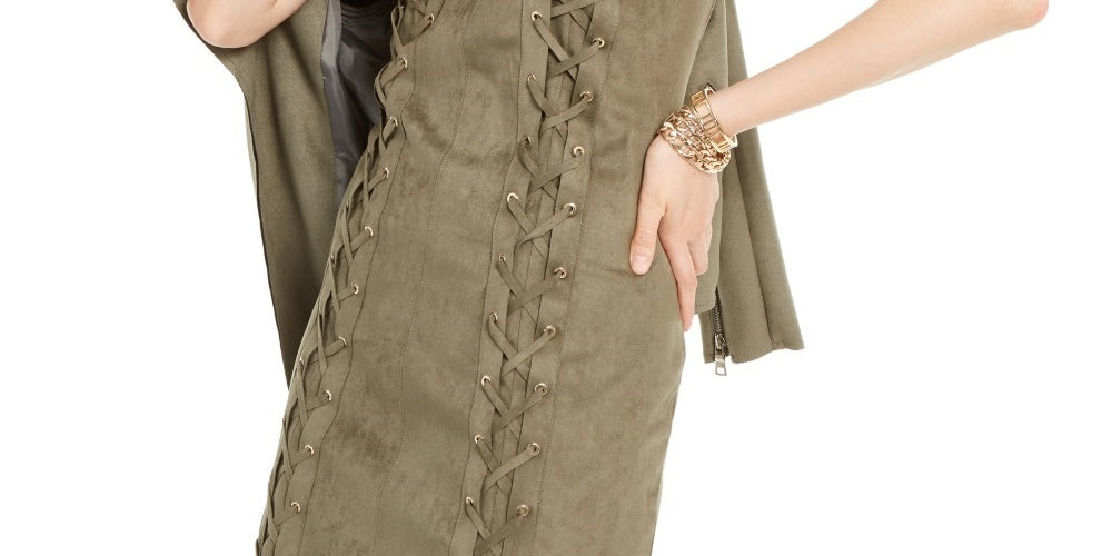 Vestido feminino de camurça sintética com cadarço INC International Concepts, verde, tamanho grande