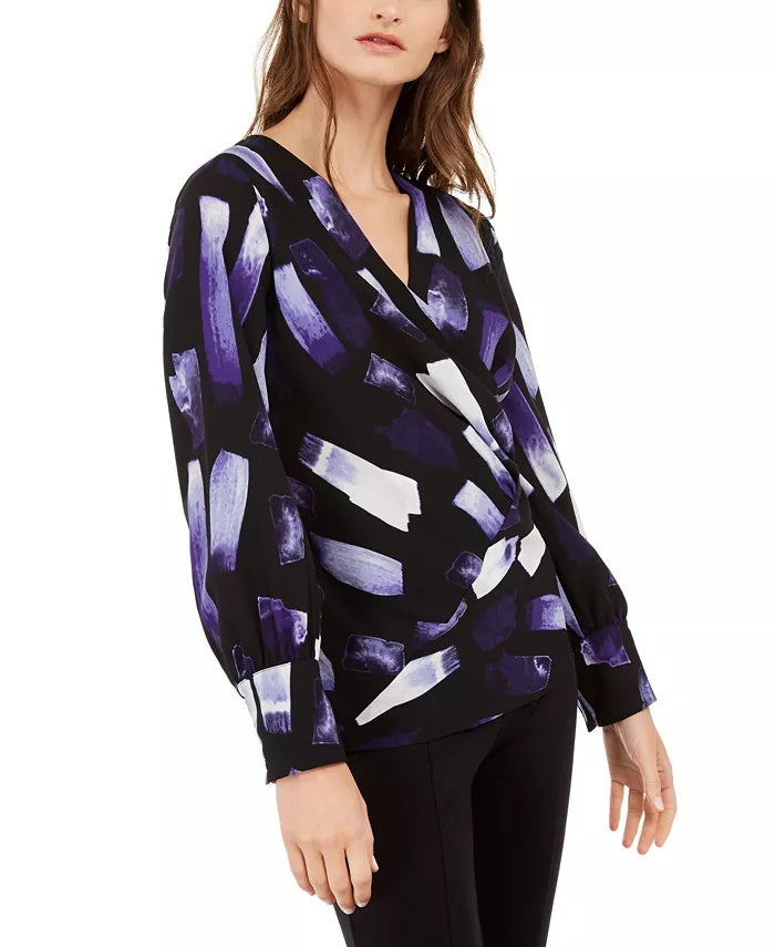Blusa feminina Alfani com sobrepeliz estampada, roxa, tamanho pequeno