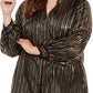 Blusa feminina Alfani Plus Size listrada com decote aberto, preta, tamanho 1X