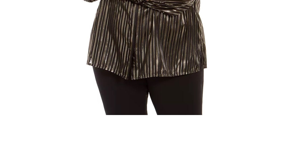 Blusa feminina Alfani Plus Size listrada com decote aberto, preta, tamanho 1X
