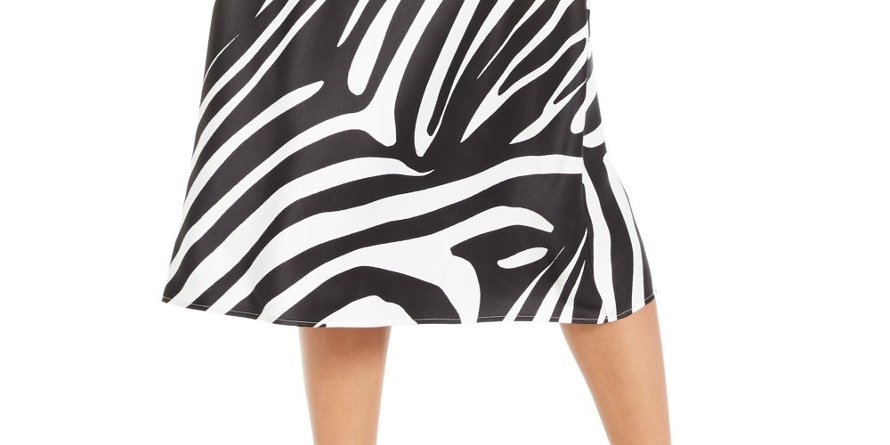 Saia midi evasê com estampa de zebra Alfani feminina, preta, tamanho 10
