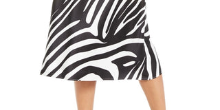 Saia midi evasê com estampa de zebra Alfani feminina, preta, tamanho 10