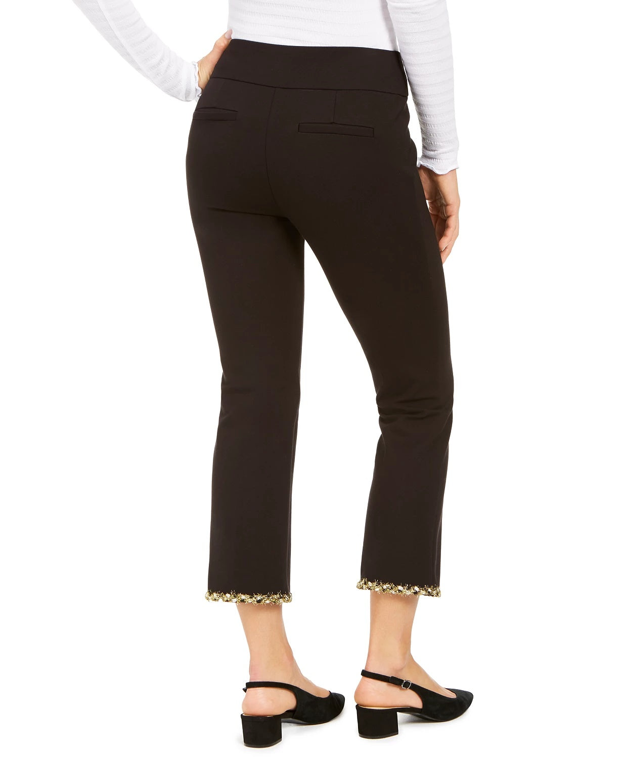 Calça skinny feminina Alfani com bainha enfeitada no tornozelo, preta, tamanho 16