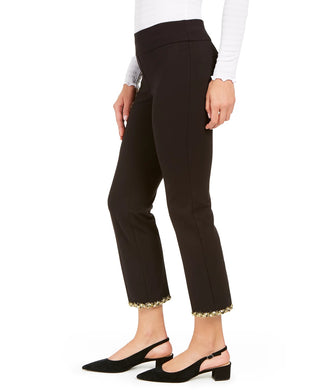 Calça skinny feminina Alfani com bainha enfeitada no tornozelo, preta, tamanho 16