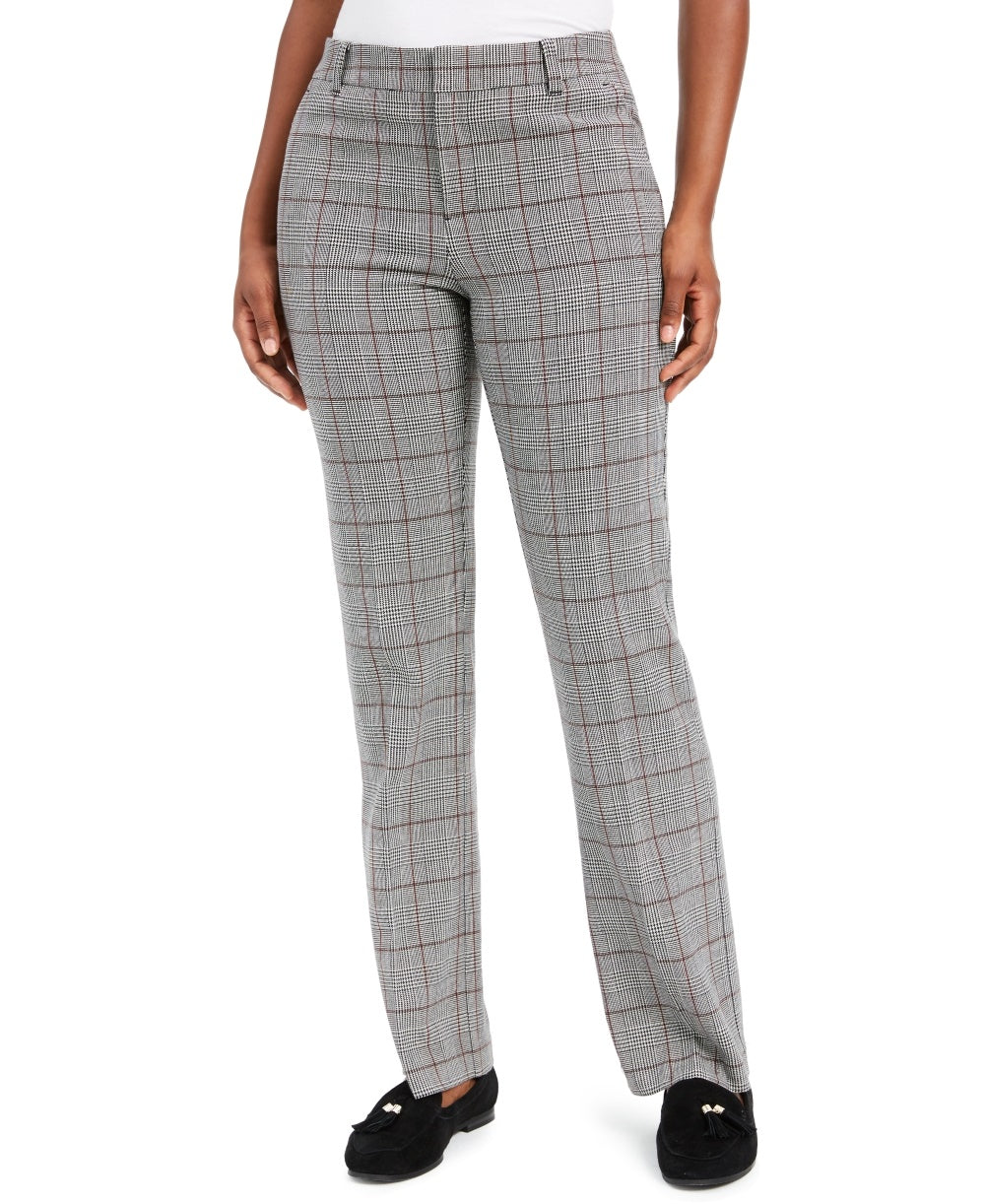 Calça feminina xadrez reta Charter Club cinza escuro tamanho 14 pequena