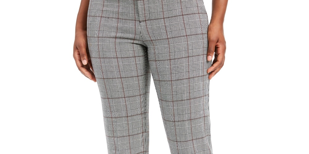 Calça feminina xadrez reta Charter Club cinza escuro tamanho 14 pequena