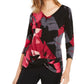 Blusa feminina Alfani estampada drapeada com manga 3/4 rosa tamanho XX-G