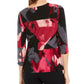 Blusa feminina Alfani estampada drapeada com manga 3/4 rosa tamanho XX-G